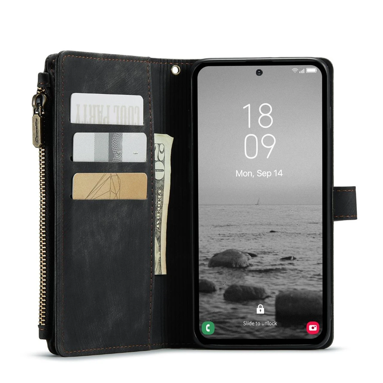 Black CaseMe C30 Wallet Case With Zipper Folio & Wrist Strap For Galaxy A54 5G 5 Black CaseMe C30 Wallet Case With Zipper Folio & Wrist Strap For Galaxy A54 5G - Image 5