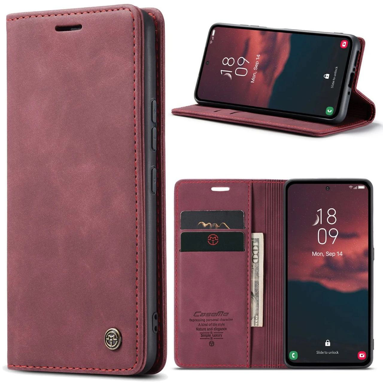 Red Galaxy A54 5G CaseMe Soft Matte Quality Wallet Case 8 Red Galaxy A54 5G CaseMe Soft Matte Quality Wallet Case - Image 8