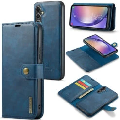 Blue DG.Ming Luxury Leather Wallet With Magnetic Case Cover For Galaxy A54 5G