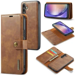 Brown Galaxy A54 5G DG.Ming 2 In 1 Leather Wallet Removable Magnetic Case