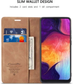 Vintage Brown Galaxy A70 CaseMe Premium Compact Flip Wallet Case -Cheap NewCase Store galaxy a70 caseme wallet brown 3 40596.1580962052