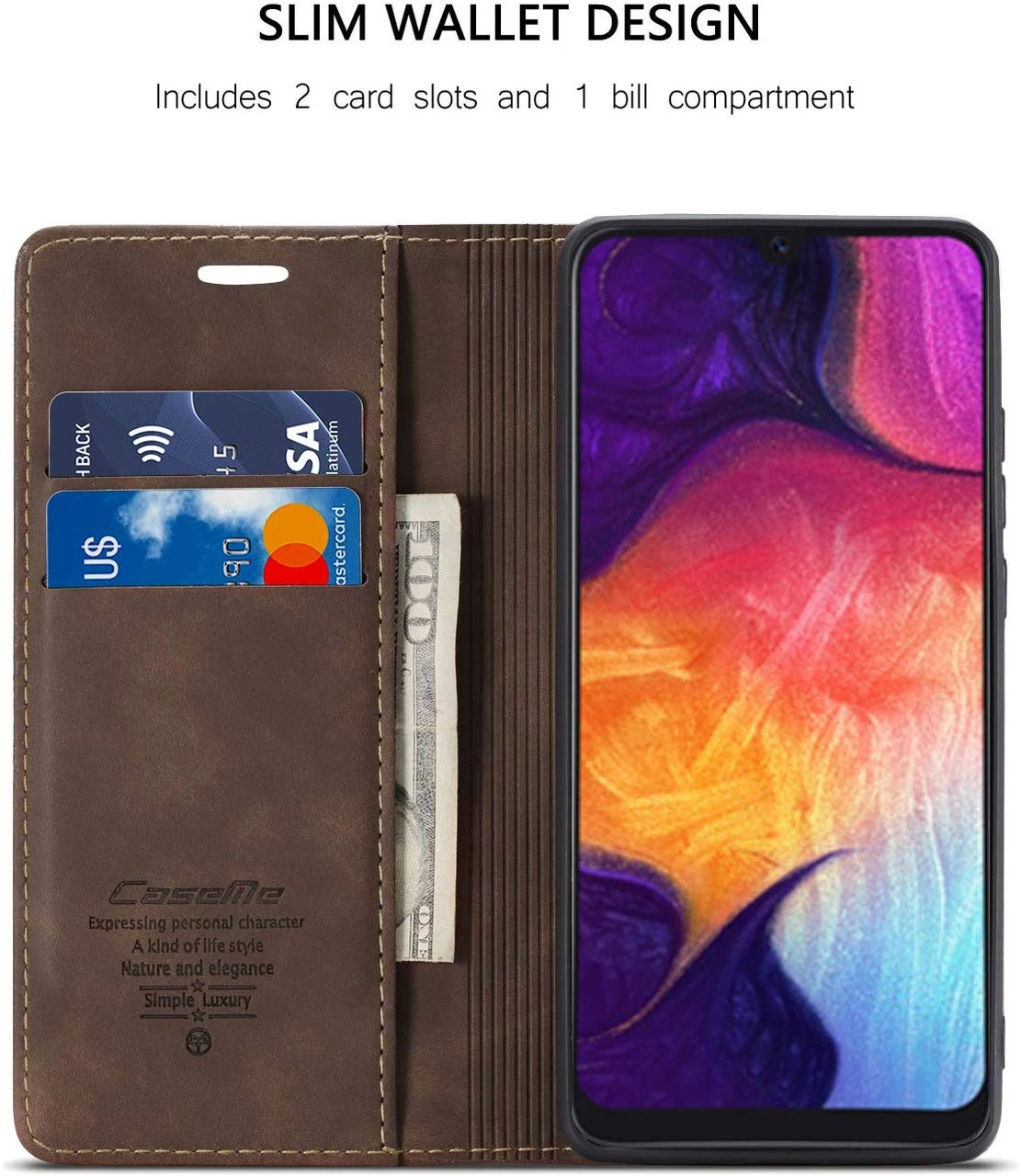 Stylish Coffee CaseMe Compact Flip Wallet Case For Samsung Galaxy A70 3 Stylish Coffee CaseMe Compact Flip Wallet Case For Samsung Galaxy A70 - Image 3