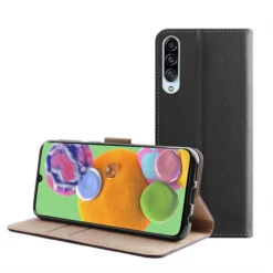 Black Genuine Leather Smart Wallet Case For Samsung Galaxy A71