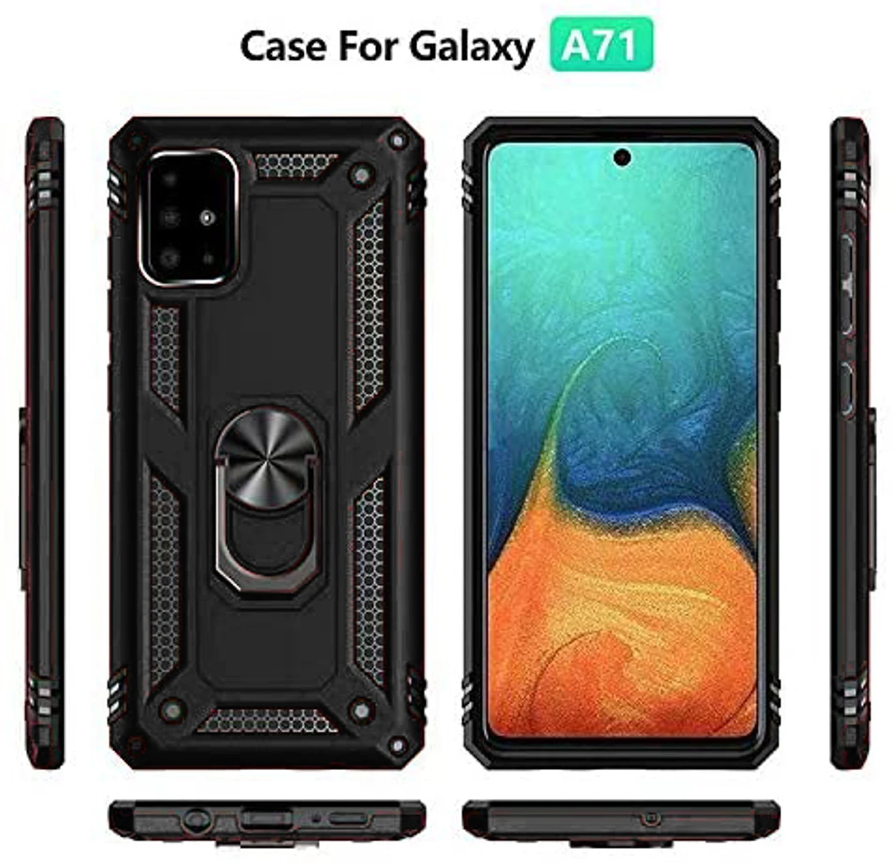 Black Galaxy A71 Slim Shock Proof 360 Rotating Metal Ring Stand Case 5 Black Galaxy A71 Slim Shock Proof 360 Rotating Metal Ring Stand Case - Image 5