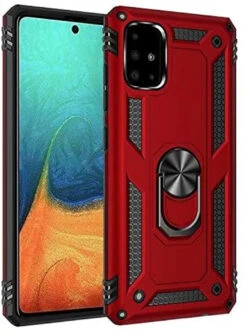 Red Galaxy A71 Slim Armor 360 Rotating Metal Ring Stand Case Cover