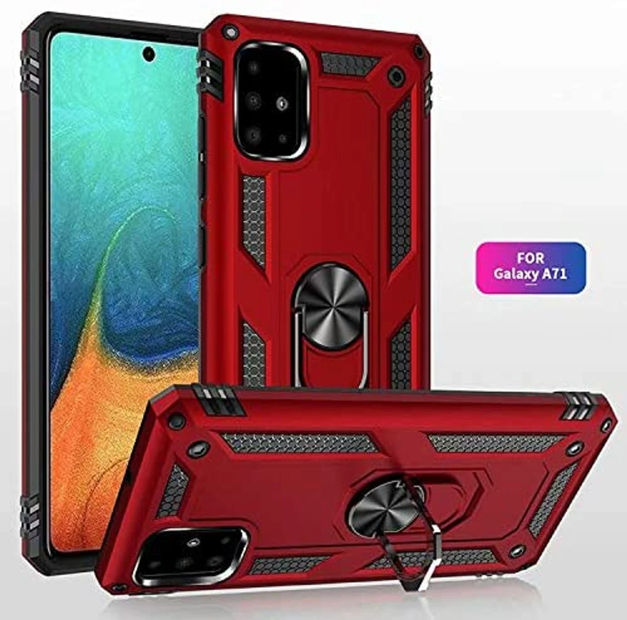 Red Galaxy A71 Slim Armor 360 Rotating Metal Ring Stand Case Cover 5 Red Galaxy A71 Slim Armor 360 Rotating Metal Ring Stand Case Cover - Image 5