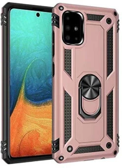 Rose Gold Galaxy A71 Shock Proof 360 Rotating Metal Ring Stand Case