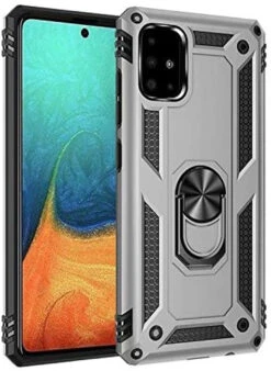 Silver Shock Proof 360 Rotating Metal Ring Stand Case For Galaxy A71