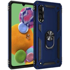 Navy Galaxy A90 5G Slim Armor 360 Rotating Metal Ring Stand Case