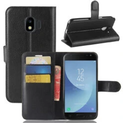 Black Litchi Wallet Case Card Slots For Samsung Galaxy J2 Pro (2018)