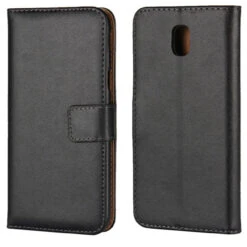 Black Genuine Leather Wallet Case For Samsung Galaxy J5 Pro (2017)