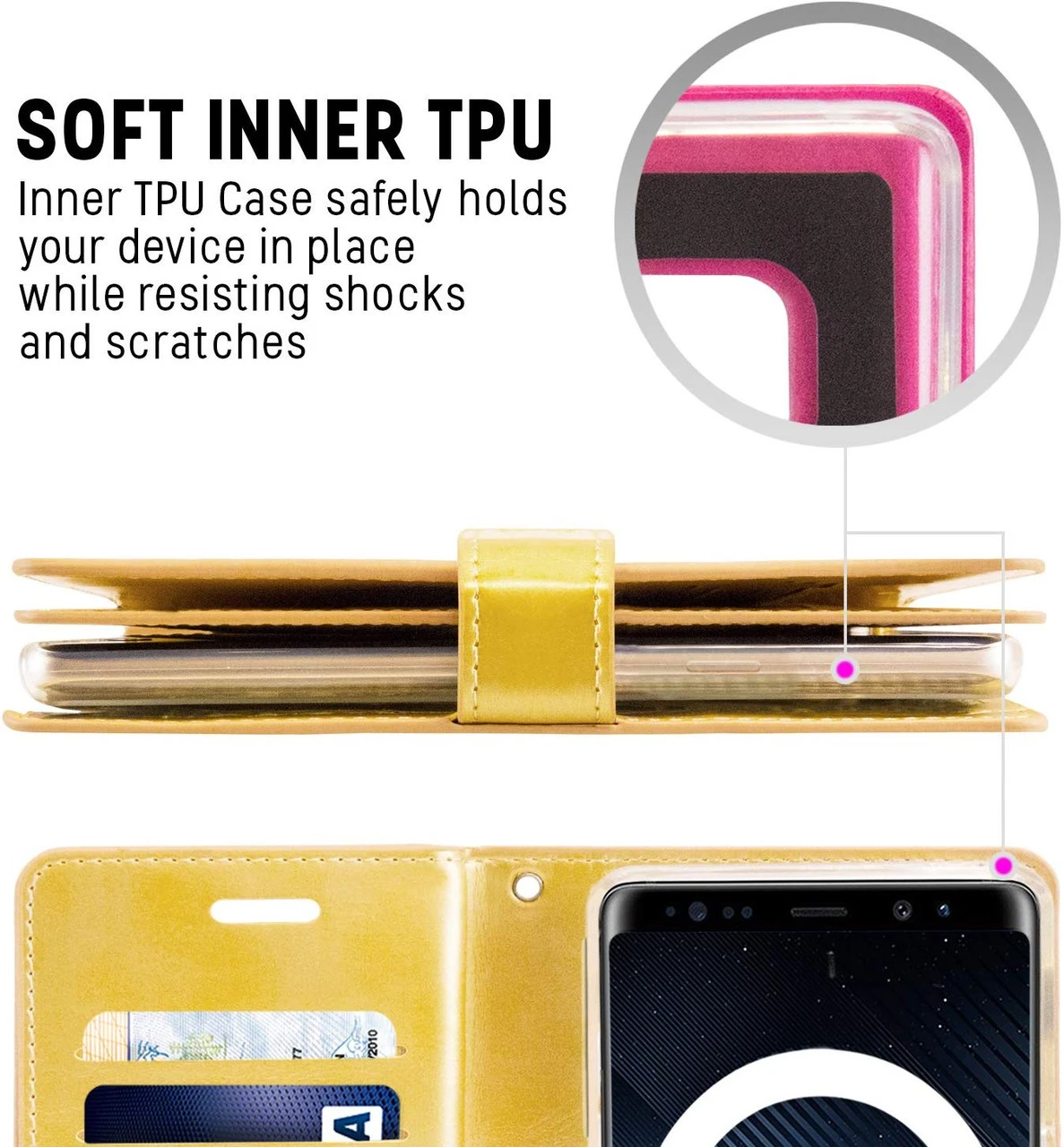 Gold Mercury Mansoor Diary Wallet Case Card Slots For Galaxy Note 10+ 4 Gold Mercury Mansoor Diary Wallet Case Card Slots For Galaxy Note 10+ - Image 4