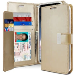 Shiny Gold Galaxy Note 9 Genuine Rich Diary Wallet Card Slot Case