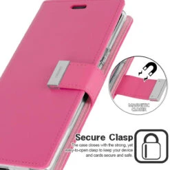 Stylish Hot Pink Galaxy Note 9 Genuine Rich Diary Wallet Card Slot Case -Cheap NewCase Store galaxy note 9 rich diary hot pink 4 35241.1614567539