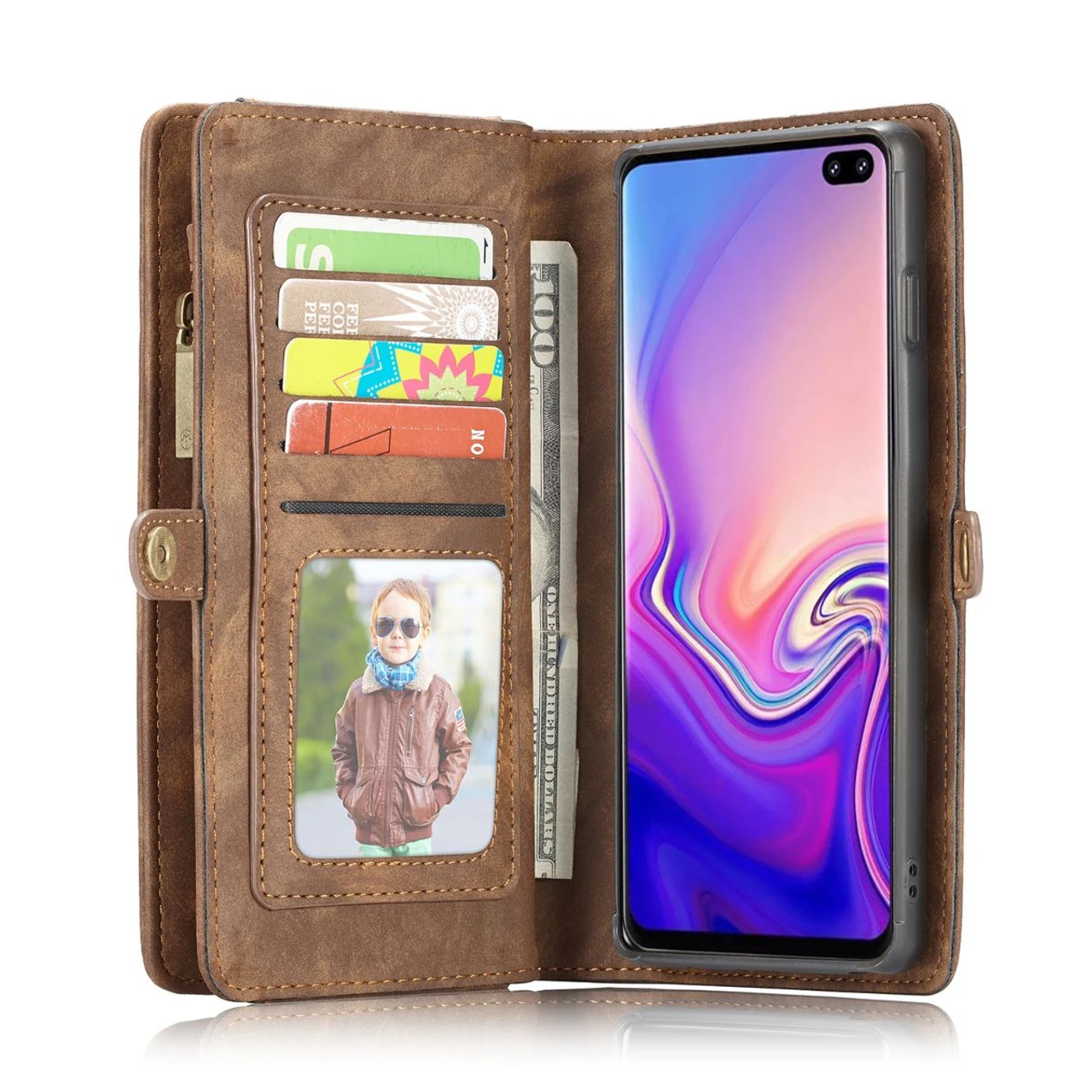 Brown 2 In 1 Magnetic Retro Purse / Wallet Case For Galaxy S10 5G 2 Brown 2 In 1 Magnetic Retro Purse / Wallet Case For Galaxy S10 5G - Image 2