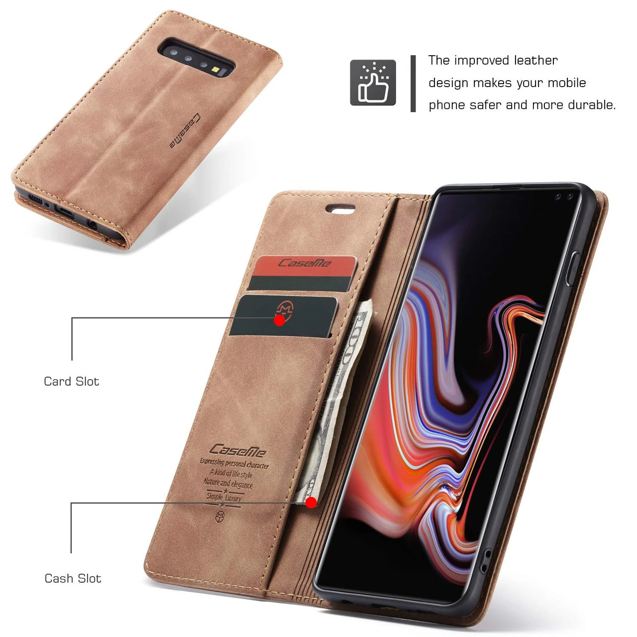 Brown CaseMe Soft Matte Business Wallet Case For Galaxy S10e 3 Brown CaseMe Soft Matte Business Wallet Case For Galaxy S10e - Image 3