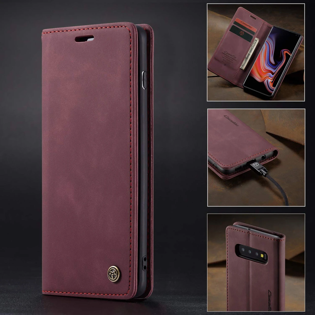 Elegant Galaxy S10 CaseMe Slim 2 Card Slot Wallet Case - Wine 2 Elegant Galaxy S10 CaseMe Slim 2 Card Slot Wallet Case - Wine - Image 2