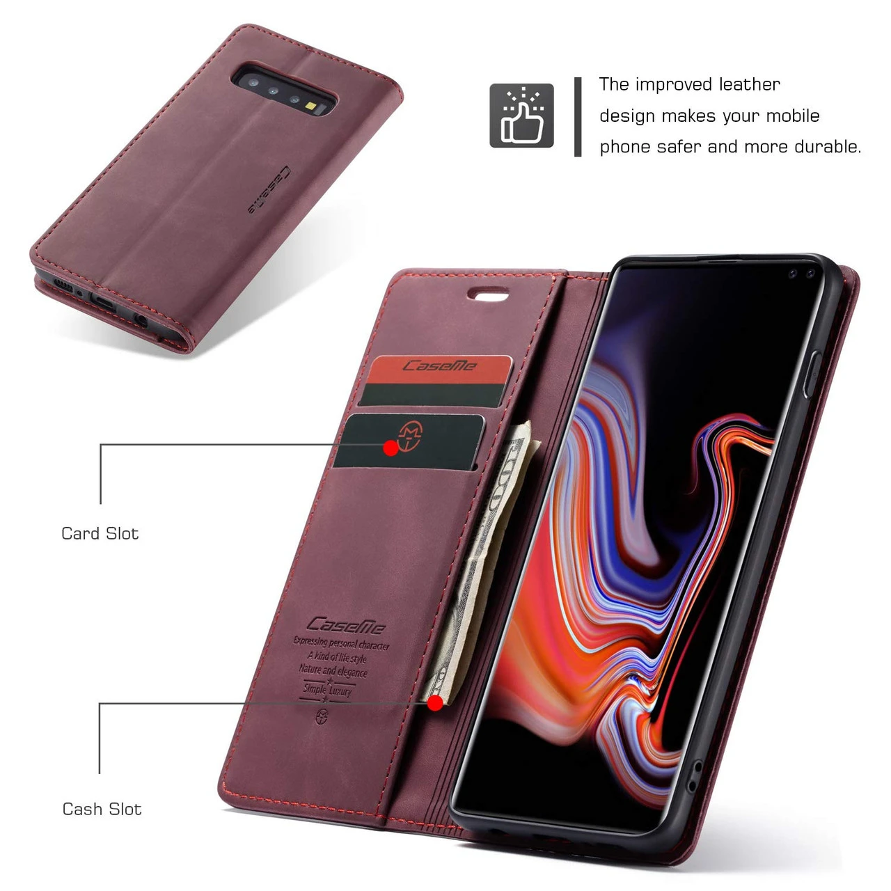 Elegant Galaxy S10 CaseMe Slim 2 Card Slot Wallet Case - Wine 3 Elegant Galaxy S10 CaseMe Slim 2 Card Slot Wallet Case - Wine - Image 3