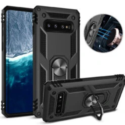 Black Slim 360 Rotating Metal Ring Armor Stand Case For Galaxy S10 5G