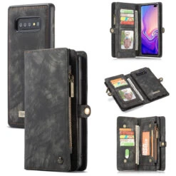 Black Galaxy S10+ Plus Multi-functional 2 In 1 Purse Wallet Magnetic Case