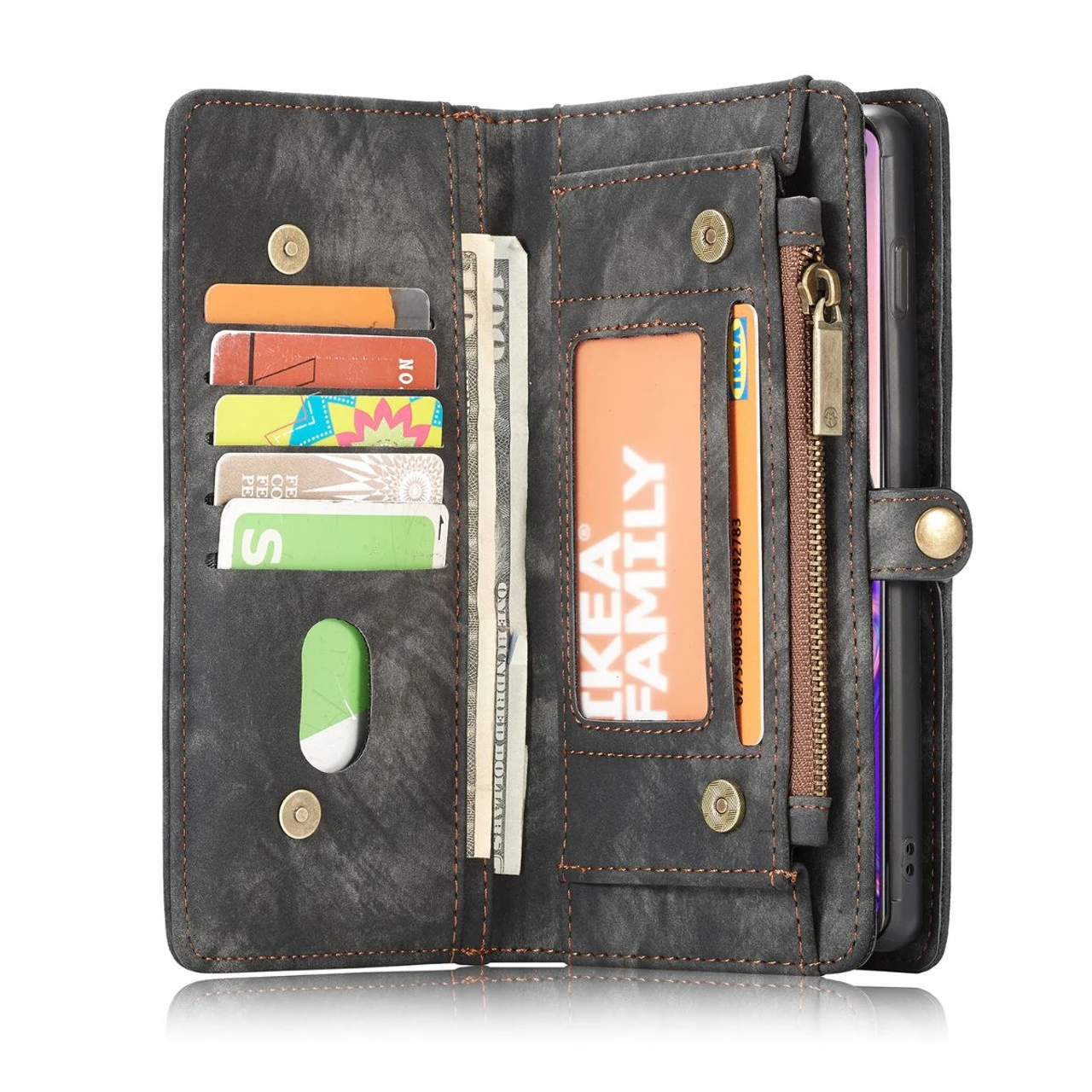 Black Galaxy S10+ Plus Multi-functional 2 In 1 Purse Wallet Magnetic Case 2 Black Galaxy S10+ Plus Multi-functional 2 In 1 Purse Wallet Magnetic Case - Image 2