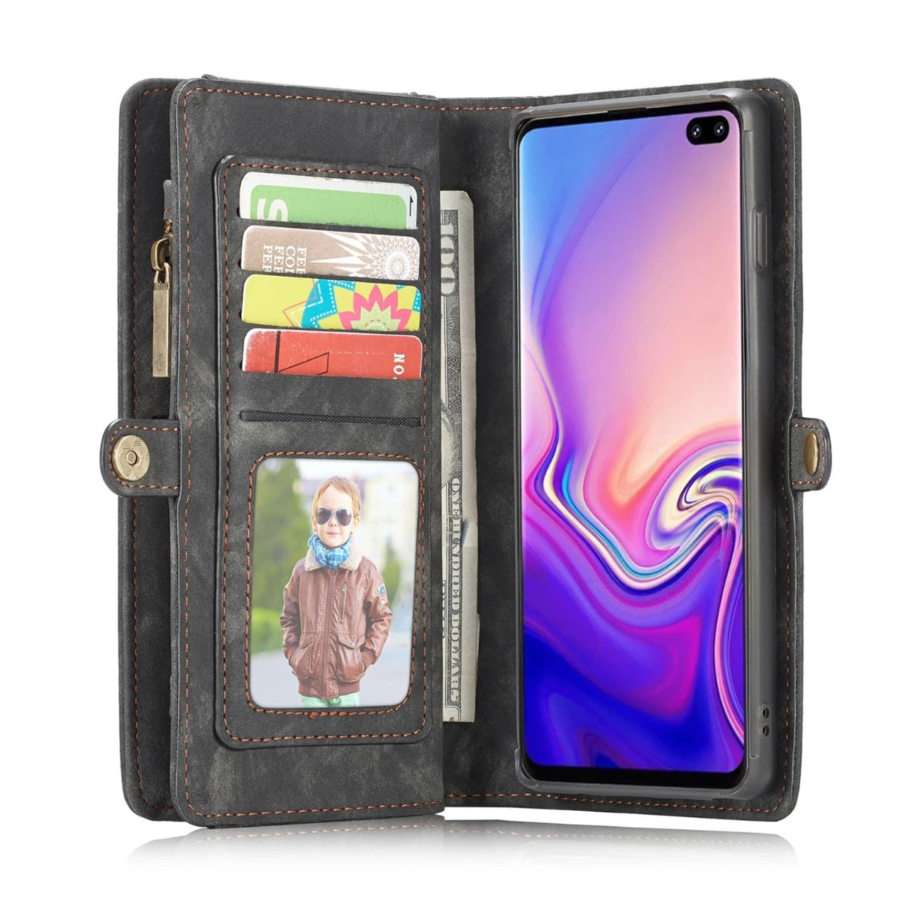 Black Galaxy S10+ Plus Multi-functional 2 In 1 Purse Wallet Magnetic Case 3 Black Galaxy S10+ Plus Multi-functional 2 In 1 Purse Wallet Magnetic Case - Image 3