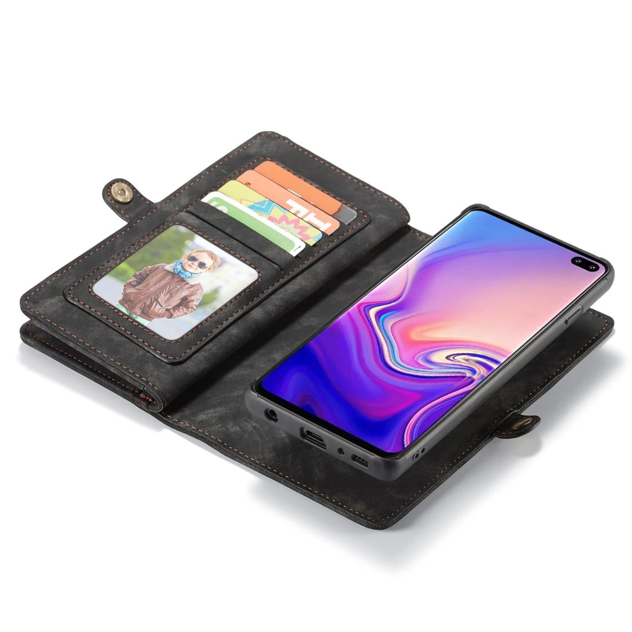 Black Galaxy S10+ Plus Multi-functional 2 In 1 Purse Wallet Magnetic Case 6 Black Galaxy S10+ Plus Multi-functional 2 In 1 Purse Wallet Magnetic Case - Image 6