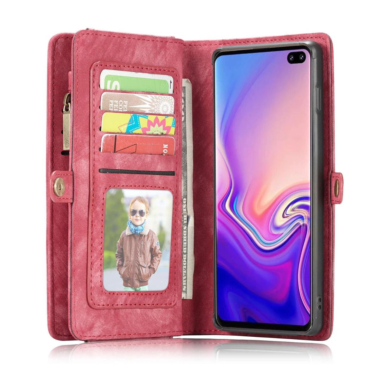 Red 2 In 1 Magnetic Retro Purse / Wallet Case For Galaxy S10+ Plus 2 Red 2 In 1 Magnetic Retro Purse / Wallet Case For Galaxy S10+ Plus - Image 2