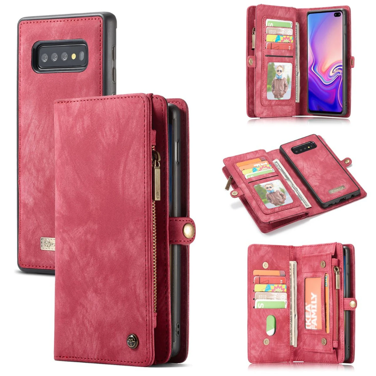 Red 2 In 1 Magnetic Retro Purse / Wallet Case For Galaxy S10+ Plus 6 Red 2 In 1 Magnetic Retro Purse / Wallet Case For Galaxy S10+ Plus - Image 6