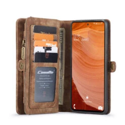 Brown Galaxy S20 FE Wallet Zipper Purse Removeable Magnetic Case