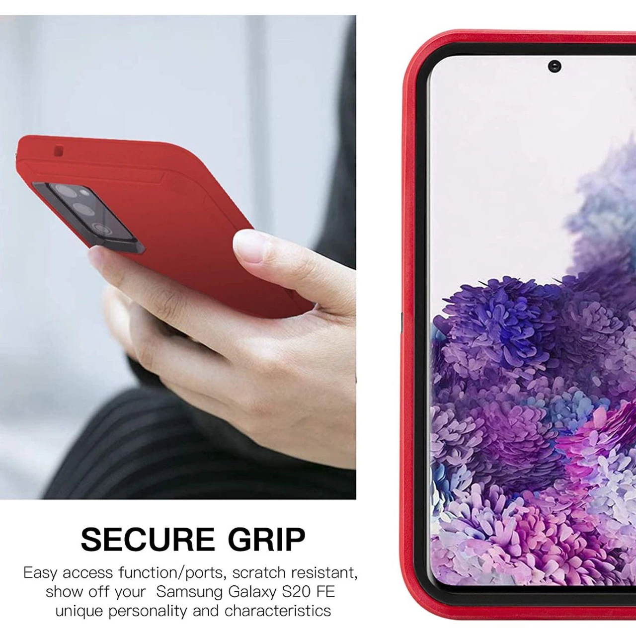 Red Galaxy S20 FE Tough Military Grade Drop Proof Defender Case 2 Red Galaxy S20 FE Tough Military Grade Drop Proof Defender Case - Image 2