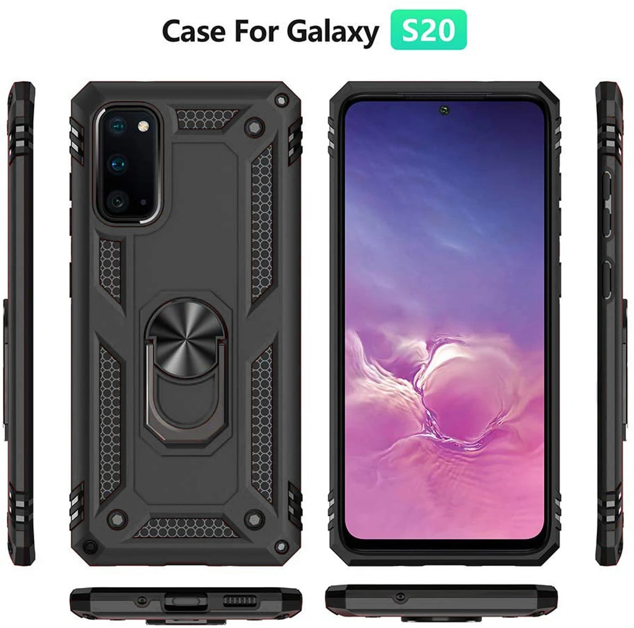 Black Galaxy S20 FE 5G 360 Rotating Metal Ring Armor Stand Case 3 Black Galaxy S20 FE 5G 360 Rotating Metal Ring Armor Stand Case - Image 3
