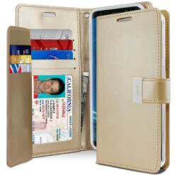 Shiny Gold Genuine Rich Diary Wallet Card Case For Galaxy S20+ Plus