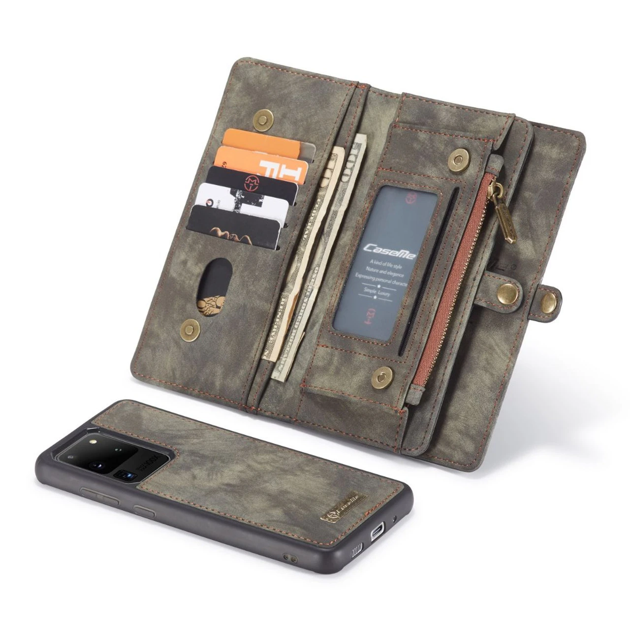 Black Galaxy S20 Ultra Multi-Functional 2 In 1 Zipper Purse Wallet Case 4 Black Galaxy S20 Ultra Multi-Functional 2 In 1 Zipper Purse Wallet Case - Image 4