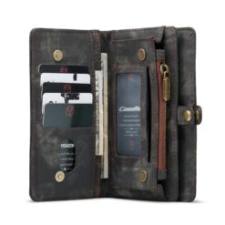 Black Galaxy S21 Wallet Zipper Purse Removeable Magnetic Case