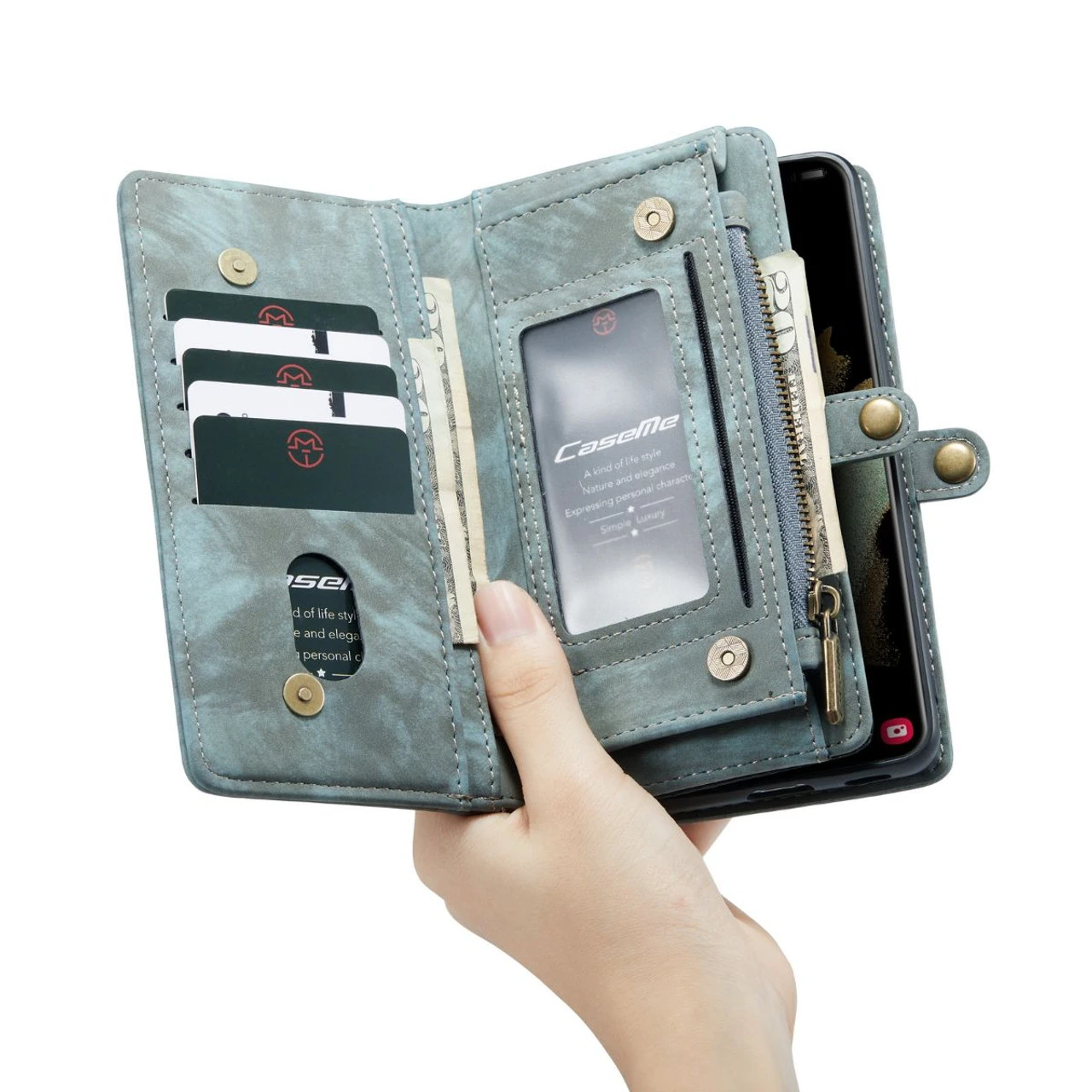 Blue Galaxy S21 CaseMe 11 Card Slot Wallet Magnetic Case 5 Blue Galaxy S21 CaseMe 11 Card Slot Wallet Magnetic Case - Image 5