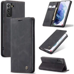 CaseMe Compact PU Leather Wallet Case For Galaxy S21 4G/5G - Black