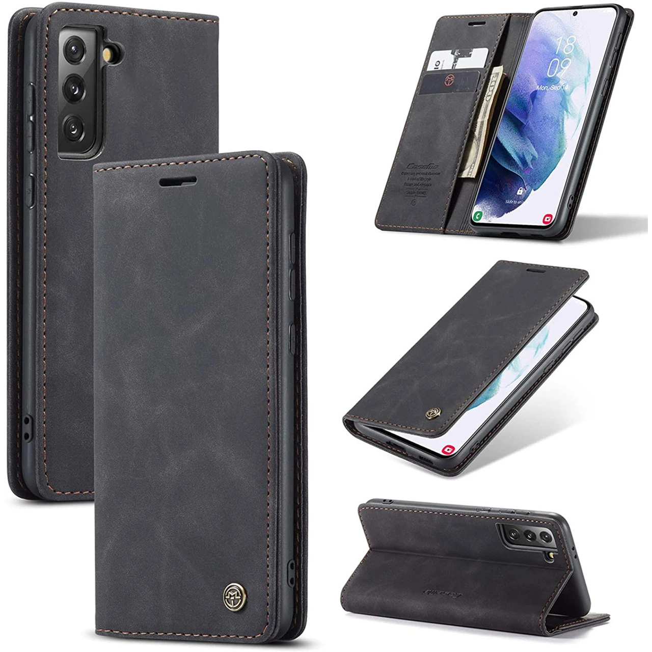 CaseMe Compact PU Leather Wallet Case For Galaxy S21 4G/5G - Black 1 CaseMe Compact PU Leather Wallet Case For Galaxy S21 4G/5G - Black