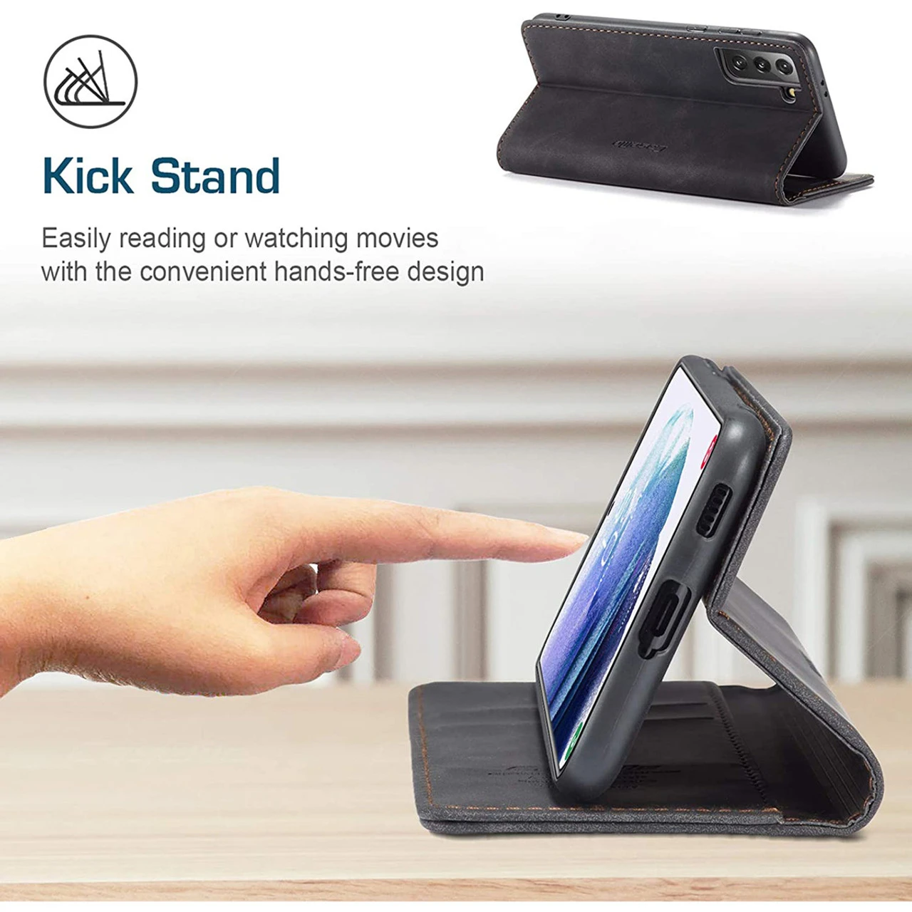 CaseMe Compact PU Leather Wallet Case For Galaxy S21 4G/5G - Black 6 CaseMe Compact PU Leather Wallet Case For Galaxy S21 4G/5G - Black - Image 6