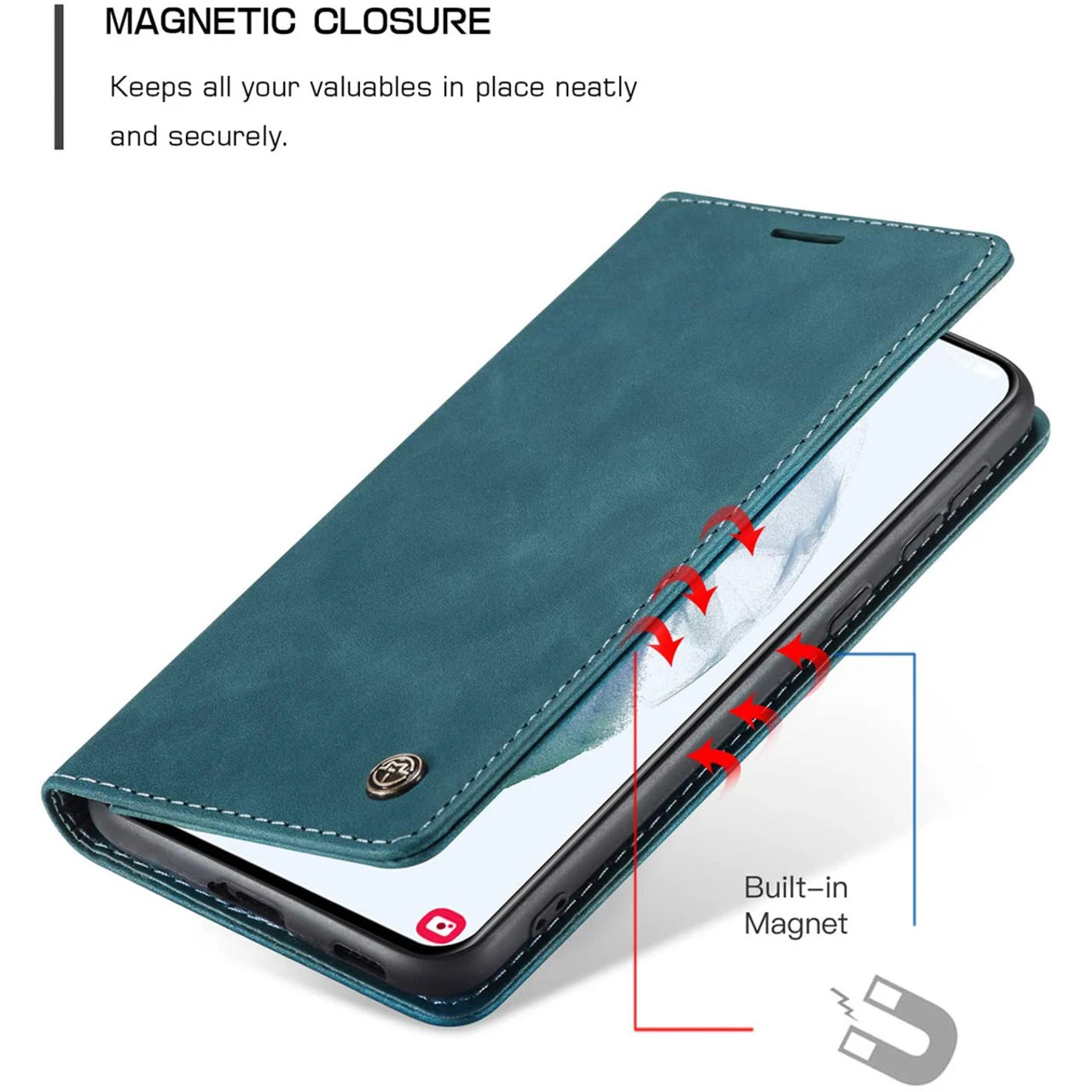 CaseMe Samsung Galaxy S21 4G/5G Classic Folio PU Leather Case - Blue 4 CaseMe Samsung Galaxy S21 4G/5G Classic Folio PU Leather Case - Blue - Image 4