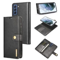 Black Galaxy S21 FE DG.Ming Multi Card Wallet Detachable Magnetic Case