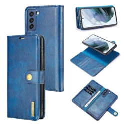 Blue DG.Ming Multi Card Wallet Detachable Magnetic Case For Galaxy S21 FE