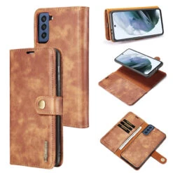 Brown DG.Ming M2 Magnetic Shockproof Case Leather Wallet For Galaxy S21 FE