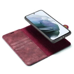 Red DG.Ming 2 In 1 Leather Wallet Removable Magnetic Case For Galaxy S21 FE -Cheap NewCase Store galaxy s21 fe dg ming wallet magnetic case red 7 16718.1701321600