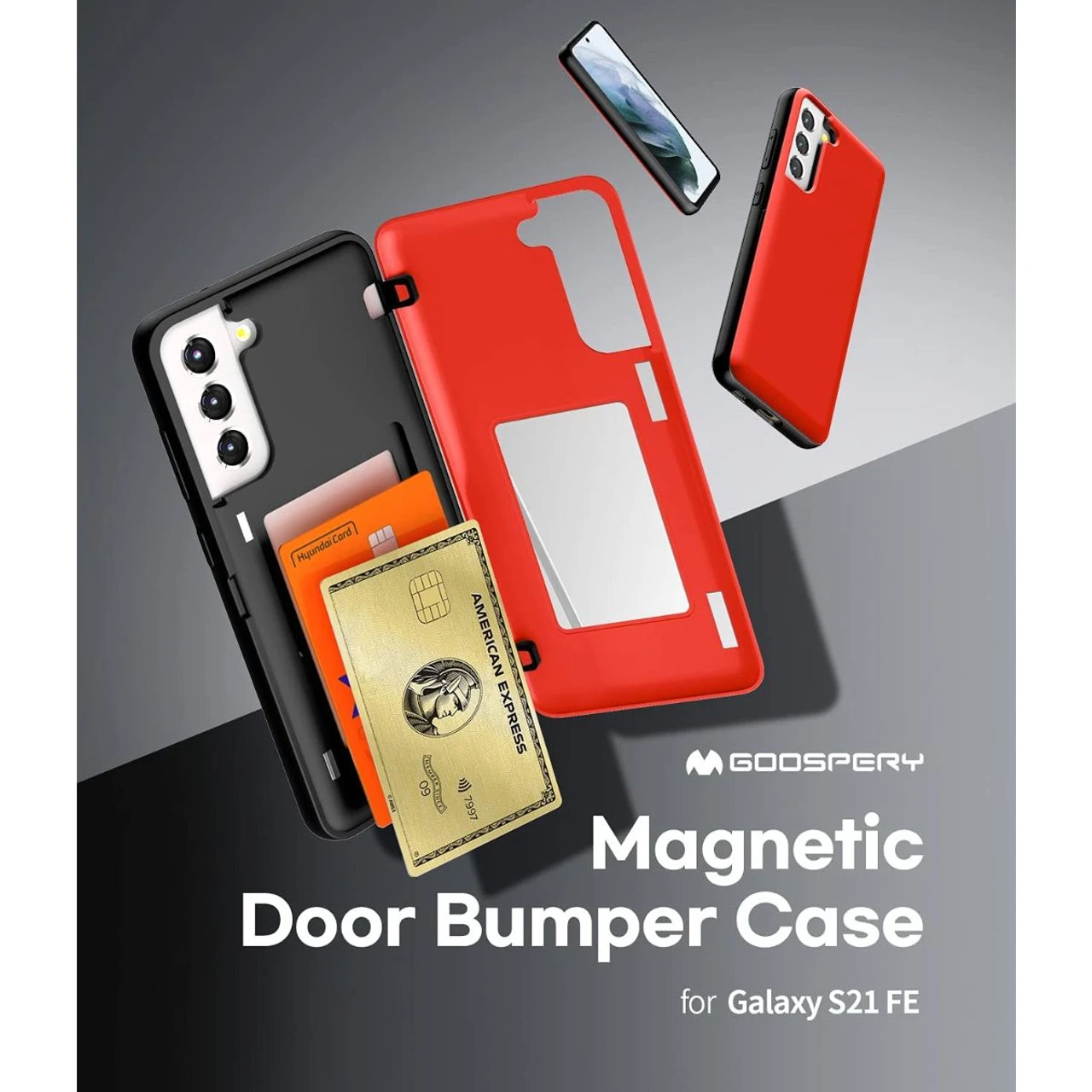 Red Galaxy S21 FE Goospery Magnetic Door Bumper Card Holder Case 8 Red Galaxy S21 FE Goospery Magnetic Door Bumper Card Holder Case - Image 8