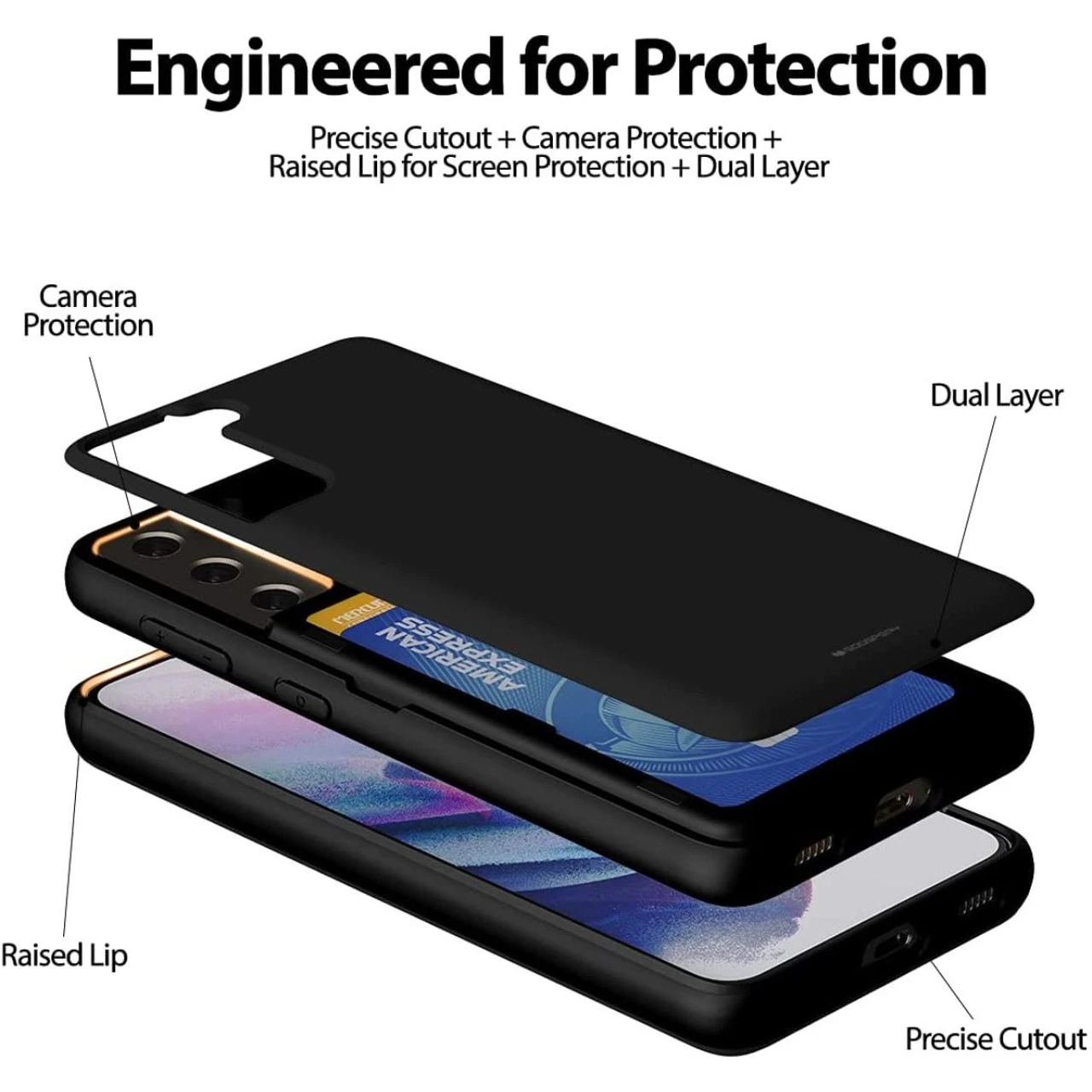 Black Mercury Magnetic Door 2 Card Shock Proof Case For Galaxy S21 2 Black Mercury Magnetic Door 2 Card Shock Proof Case For Galaxy S21 - Image 2