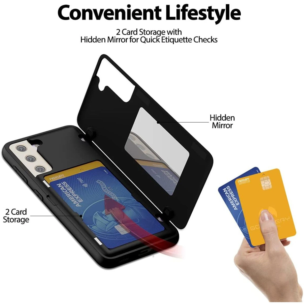 Black Mercury Magnetic Door 2 Card Shock Proof Case For Galaxy S21 3 Black Mercury Magnetic Door 2 Card Shock Proof Case For Galaxy S21 - Image 3