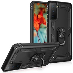 Black 360 Rotating Shock Proof Metal Ring Stand Case For Galaxy S21