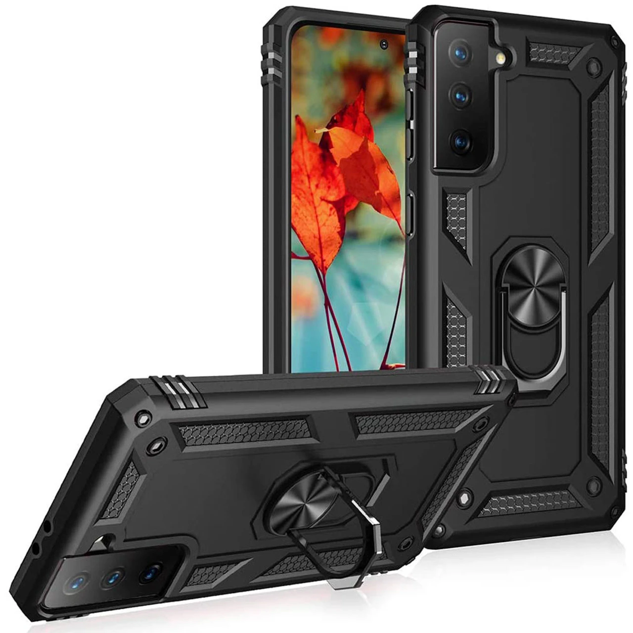 Black 360 Rotating Shock Proof Metal Ring Stand Case For Galaxy S21 1 Black 360 Rotating Shock Proof Metal Ring Stand Case For Galaxy S21