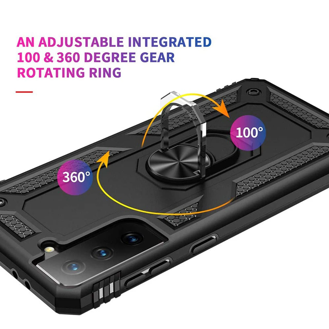 Black 360 Rotating Shock Proof Metal Ring Stand Case For Galaxy S21 2 Black 360 Rotating Shock Proof Metal Ring Stand Case For Galaxy S21 - Image 2